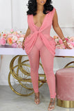 Sexy Casual Solid Fold V Neck Skinny Jumpsuits