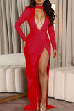 Fashion Sexy Formal Solid Hollowed Out Backless Slit O Neck Evening Dress
