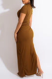 Casual Solid Split Joint Draw String Slit O Neck Straight Dresses