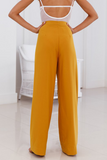 Casual Solid Split Joint Fold Straight Wide Leg Solid Color Bottoms