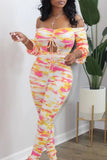 Fashion Print Bandage Hollowed Out Backless Off the Shoulder Skinny Jumpsuits