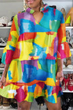 Casual Daily Color Lump Print Fold Shirt Collar Shirt Dress Dresses