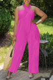 Fashion Casual Solid Hollowed Out Backless Halter Regular Jumpsuits