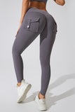 Sportswear Solid Pocket Buttons Skinny Mid Waist Solid Color Bottoms