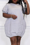 Fashion Casual Plus Size Solid Patchwork O Neck Short Sleeve Dress