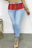 Fashion Casual Patchwork Tassel Plus Size Jeans