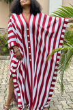 Casual Daily Striped Buckle Contrast Cardigan Collar Maxi Dresses