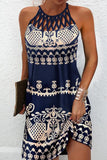 Casual Print Hollowed Out Patchwork O Neck A Line Dresses
