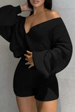 Fashion Casual Solid Cardigan V Neck Long Sleeve Two Pieces