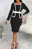 Casual Work Solid Patchwork Square Collar One Step Skirt Dresses