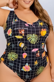 Casual Vacation Print Split Joint U Neck Plus Size Two Pieces