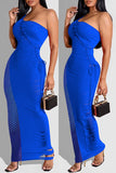 Fashion Sexy Solid Hollowed Out Split Joint Backless One Shoulder Long Dress