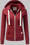 Fashion Casual Solid Split Joint Zipper Hooded Collar Outerwear