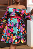 Casual Print Backless Off the Shoulder Long Sleeve Dresses (Without Belt)