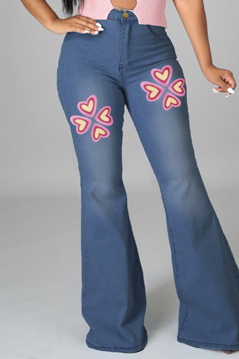 Fashion Casual Print Basic High Waist Regular Jeans