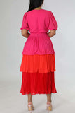 Casual Elegant Solid Patchwork Fold O Neck Cake Skirt Dresses