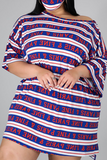 Casual Striped Split Joint One Shoulder Straight Plus Size Dresses