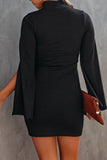 Fashion Casual Solid Slit Turtleneck Long Sleeve Dresses