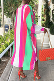 Fashion Casual Striped Print Asymmetrical O Neck Irregular Dress