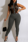 Fashion Sexy Print Split Joint See-through Half A Turtleneck Skinny Jumpsuits