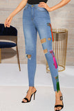 Street Solid Tassel Ripped Split Joint High Waist Skinny Denim Jeans