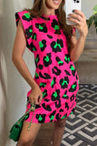 Casual Sweet Leopard Patchwork O Neck A Line Short Sleeve Dress