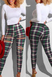 Casual Plaid Print Ripped Patchwork O Neck Long Sleeve Two Pieces