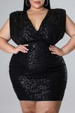 Fashion Sexy Plus Size Casual Patchwork Sequins V Neck Sleeveless Dress