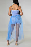 Casual Solid Split Joint Buckle See-through Spaghetti Strap Dresses
