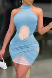 Fashion Sexy Patchwork Backless O Neck Sleeveless Dress