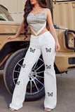 Fashion Casual Butterfly Print High Waist Skinny Denim Jeans