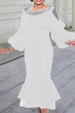 Fashion Patchwork Solid Hollowed Out See-through O Neck Long Sleeve Dresses