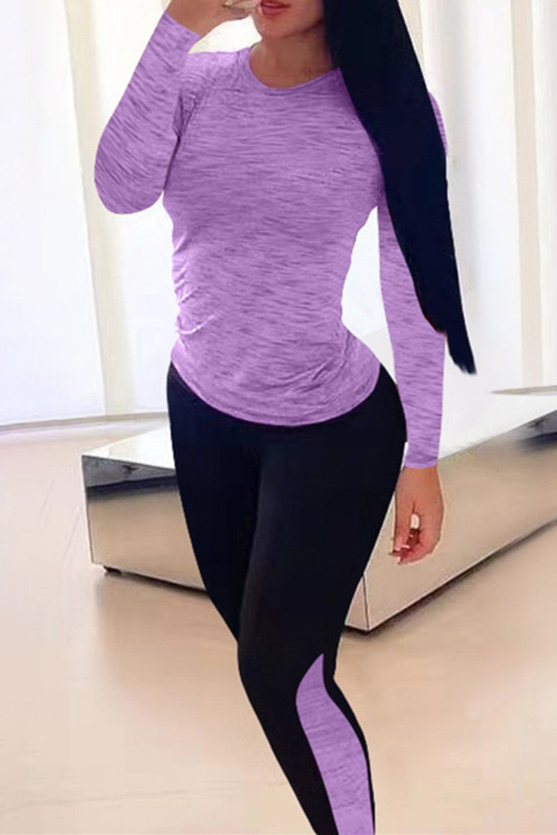 Casual Sportswear Solid Split Joint O Neck Long Sleeve Two Pieces
