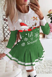 Fashion Casual Print Santa Claus Split Joint O Neck Long Sleeve Dresses