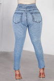 Casual Print Ripped Patchwork High Waist Skinny Denim Jeans