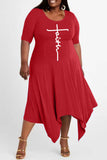 Casual Print Split Joint Asymmetrical O Neck Irregular Dress Plus Size Dresses