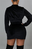 Fashion Sexy Solid Split Joint Zipper Collar Long Sleeve Two Pieces