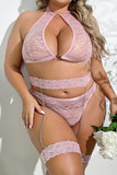 Sexy Living Solid Hollowed Out Patchwork See-through Backless O Neck Plus Size Underwear Set