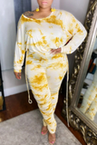 Casual Patchwork Tie-dye O Neck Plus Size Two Pieces