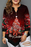 Casual Christmas Tree Printed Basic V Neck Plus Size Tops