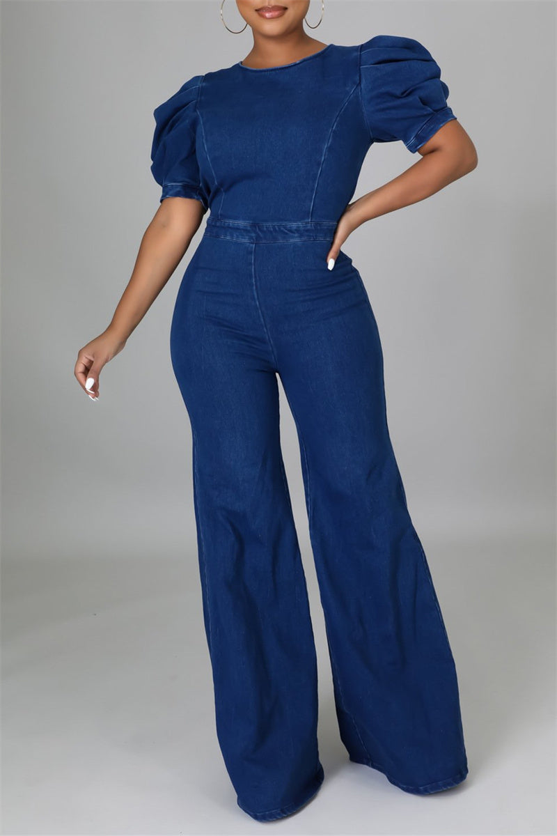 Fashion Casual Solid Backless O Neck Regular Jumpsuits