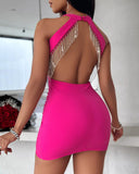 Backless Tassel Design Wrap Party Dress