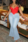 Fashion Casual Solid Frenulum Plus Size Jeans