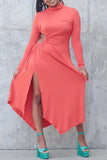 Sexy Casual Solid Draw String Cut Out Half A Turtleneck Asymmetrical Dresses