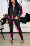 Casual Sportswear Solid Hollowed Out Split Joint Zipper Zipper Collar Long Sleeve Two Pieces
