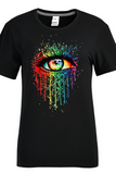 Fashion Street Eyes Printed Split Joint O Neck T-Shirts