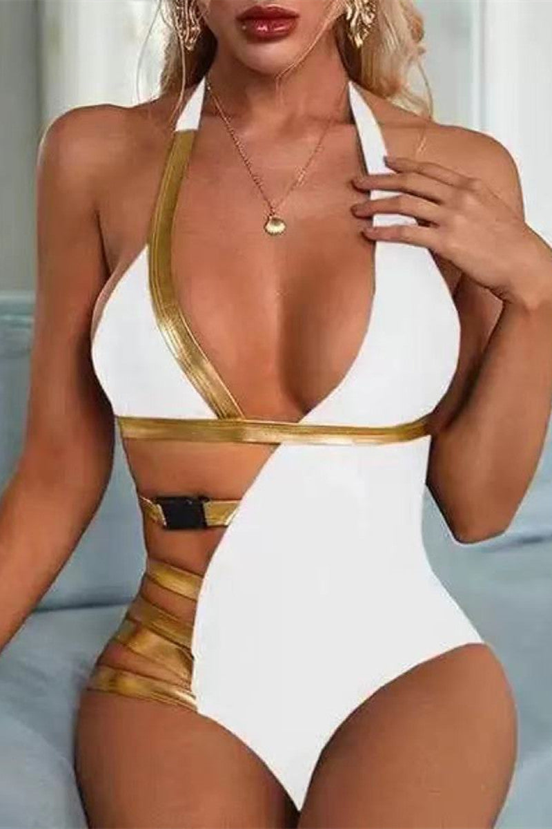 Fashion Sexy Patchwork Solid Hollowed Out Tear Swimwears (With Paddings)