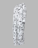 Plus Size Abstract Figure Print Lantern Sleeve Maxi Dress
