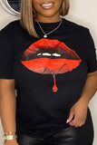 Casual Lips Printed Basic O Neck T-Shirts