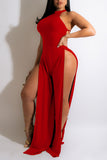 Sexy Solid Split Joint Slit Halter Straight Jumpsuits